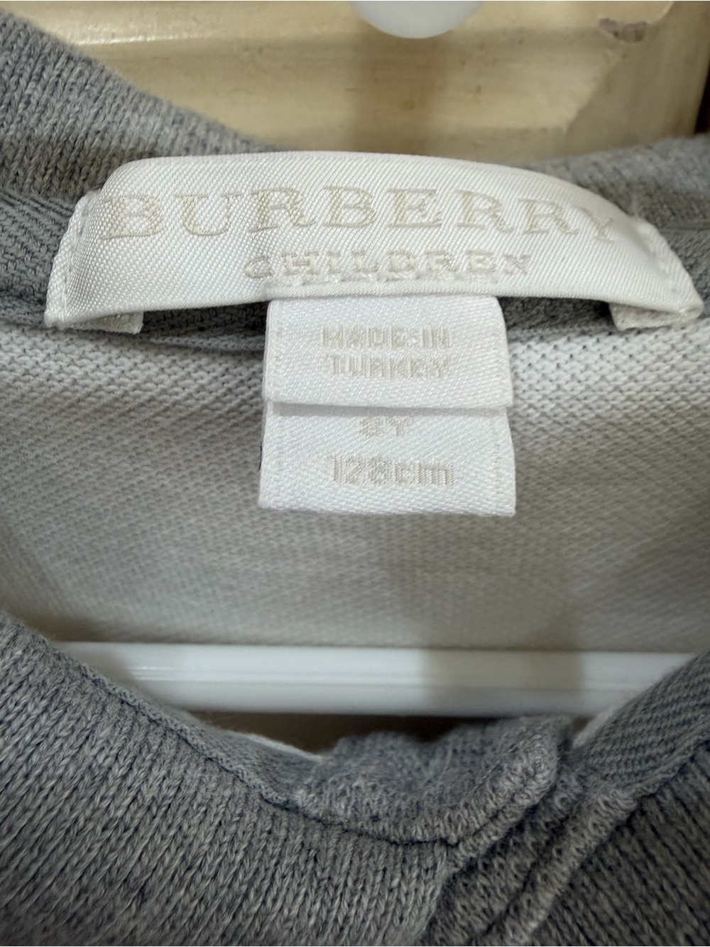 Burberry White Polo with Gray Collar and Yellow Sleeve Trim - Picture 3 of 3